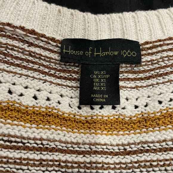 House of Harlow 1960 Women's Metallic Thread Striped Puff Sleeve Cardigan sz XS - Picture 4 of 4